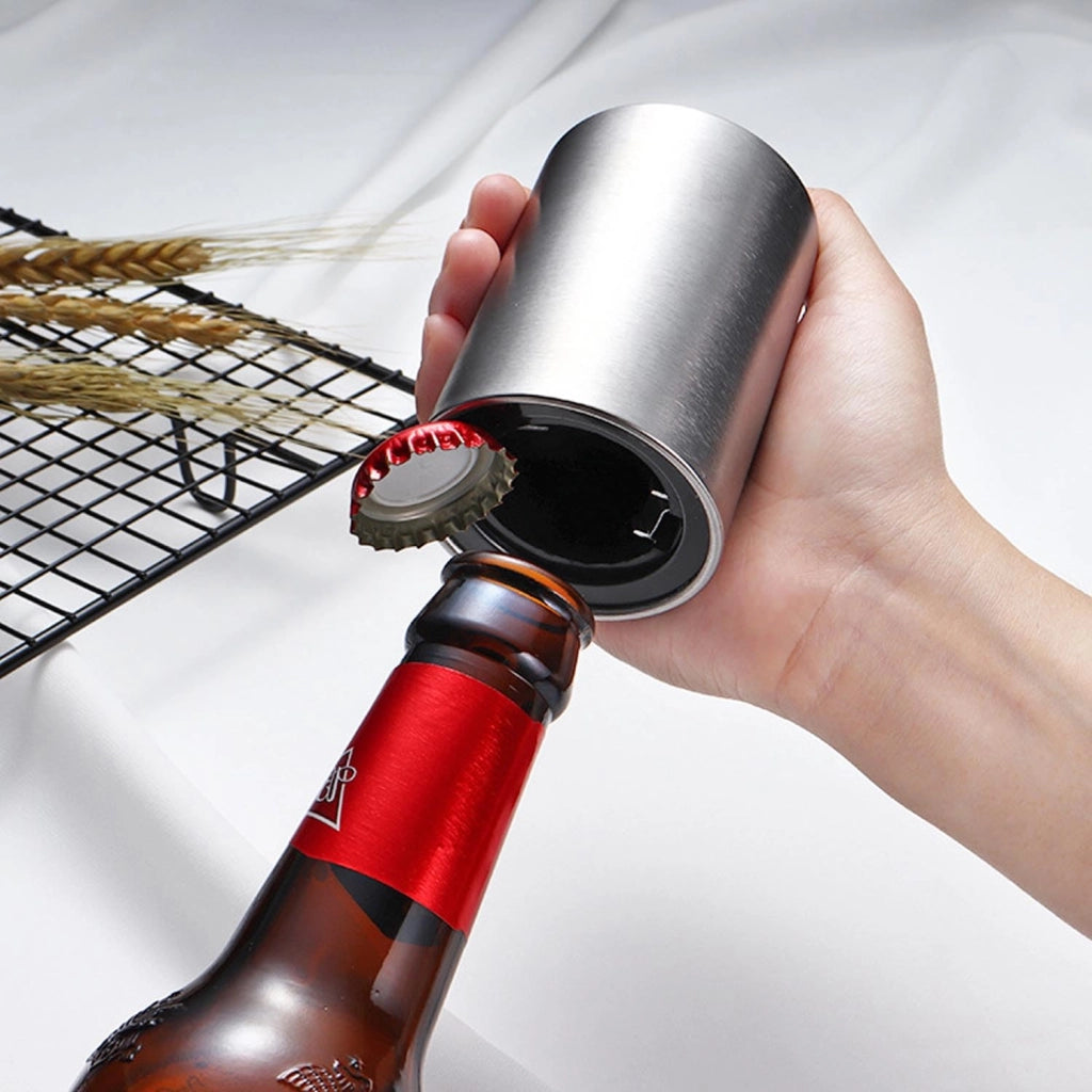 Aprire bottiglie magnetico automatico in acciaio inossidabile, apriscatole a pressione per vino, birra e bibite, per mani deboli, utensile da cucina, accessorio da bar, regalo per uomo