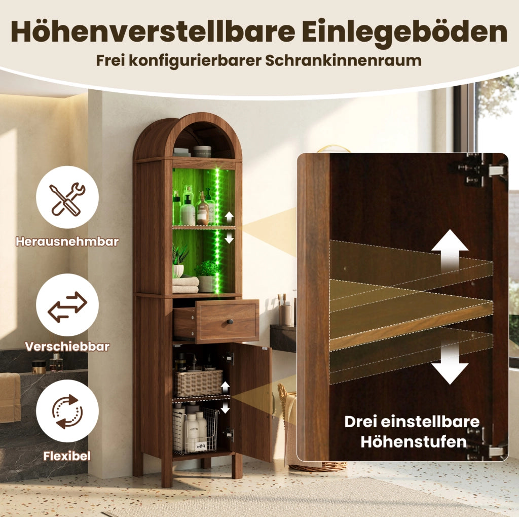 Mobile alto da bagno con luce LED e ante reversibili, 40 x 30 x 163 cm