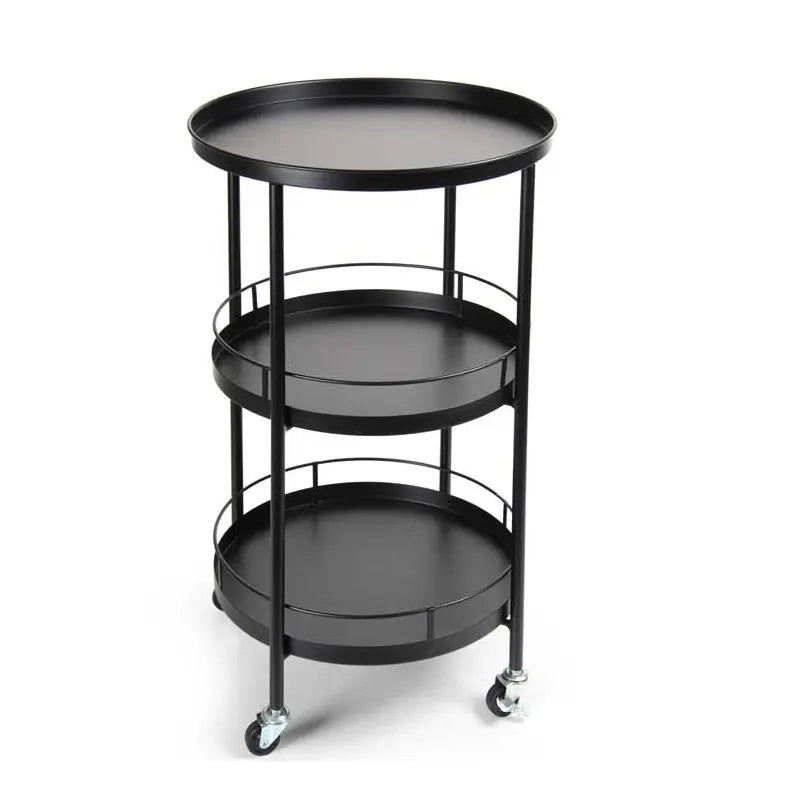 Carrello tondo in metallo con 3 ripiani e ruote Ø43x65 cm