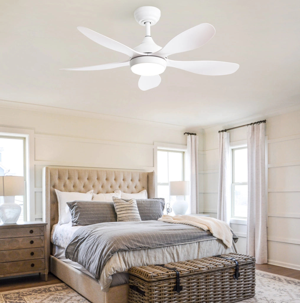 Ventilatore da soffitto 107 cm con luce LED dimmerabile e telecomando, bianco