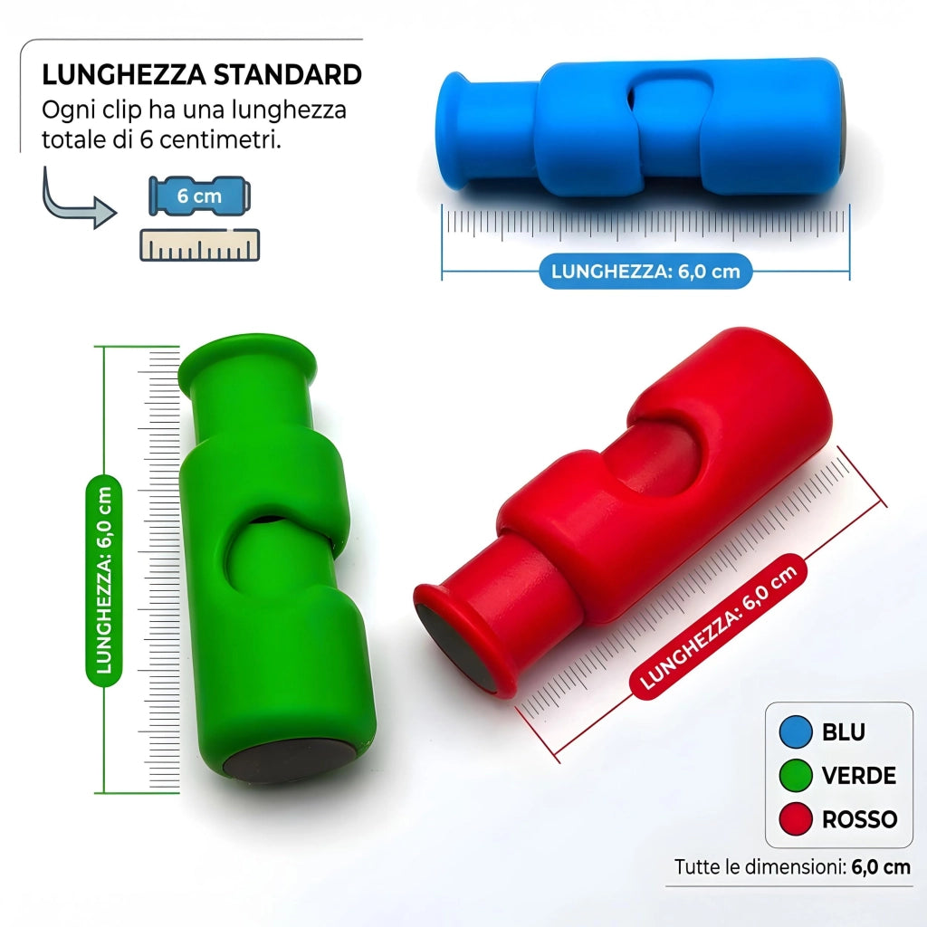 Set di 3 chiusure a clip in plastica, senza BPA, ad uso manuale, 6 cm
