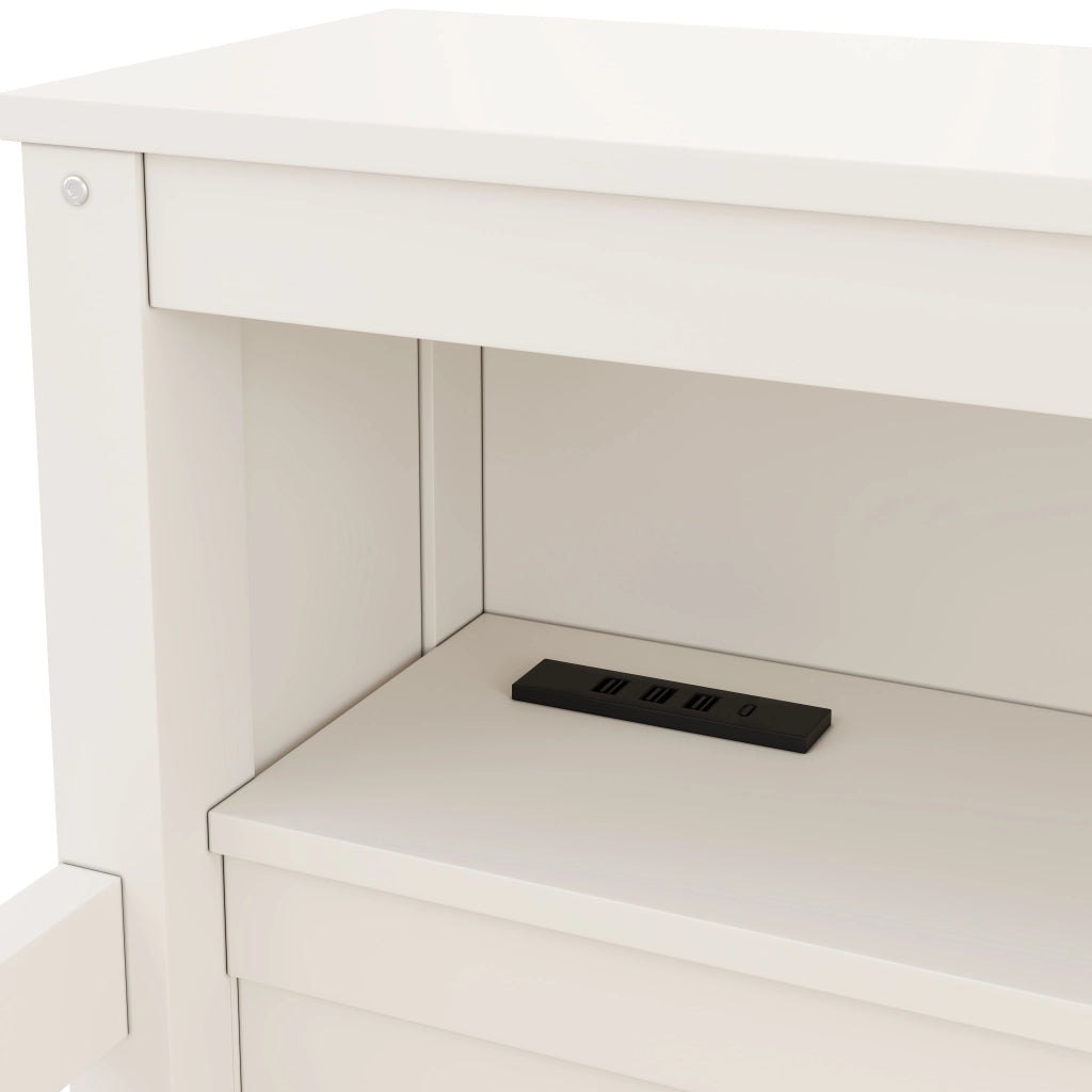 Letto a soppalco 90 × 200 cm con scala contenitore LED USB e USB C in legno di pino e MDF bianco