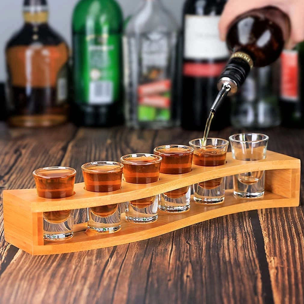 Set di 6 bicchieri da degustazione, capacità 30 ml, in vetro e metallo, forma rotonda, ideali per liquori e whisky