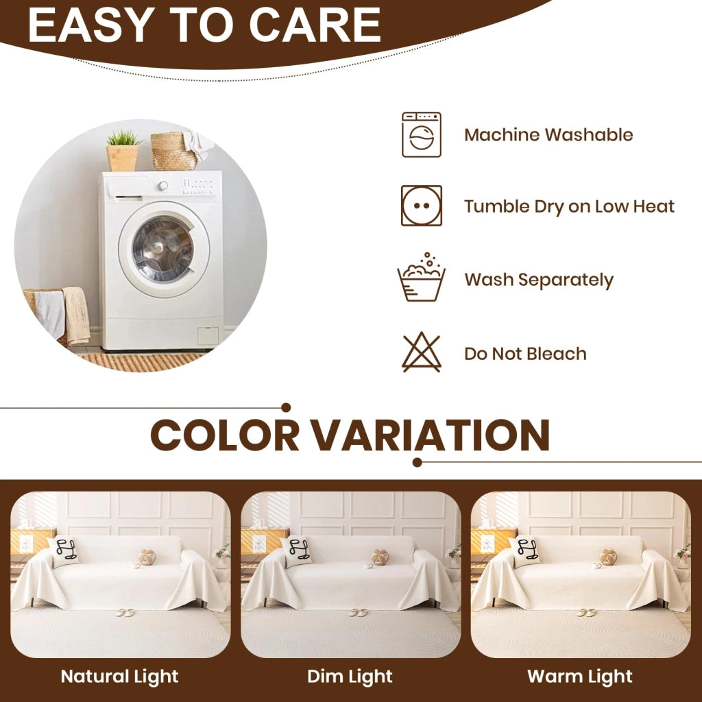 Copertura per divano a forma di L, 180x300 cm, idrorepellente, color beige-bianco