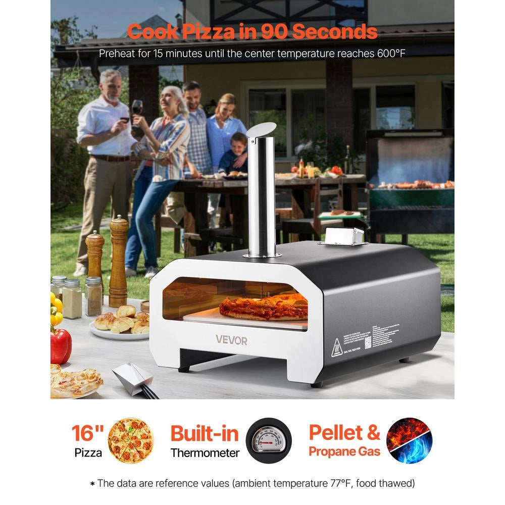 Forno per Pizza da Esterno SRGP026 a Legna e Gas Propano 406 mm in Ferro Nero con Termometro per Giardino e Campeggio