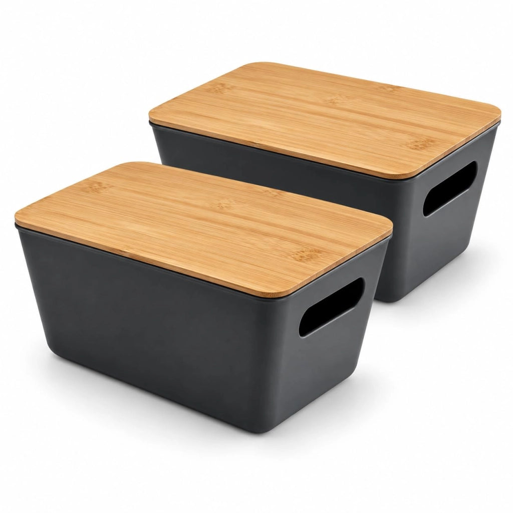 Set di 2 contenitori, con coperchio in bambù, dimensioni 20x14x10 cm, colore antracite