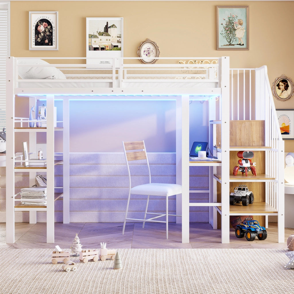 Letto a soppalco singolo 90x200 bianco con scrivania