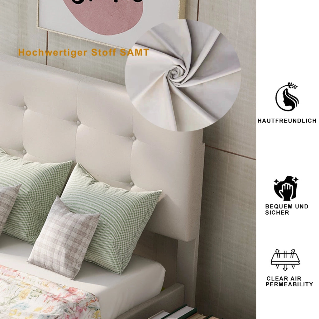 Letto contenitore 180 ¡Á 200 cm con sollevamento idraulico LED rete a doghe velluto olandese grigio