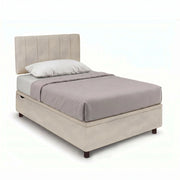 Letto Singolo Contenitore Imbottito 80x200 cm Microfibra Sabbia BoxMax Testata Vertical