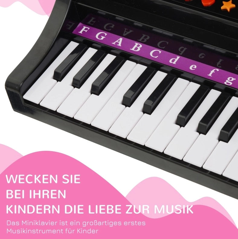 Pianoforte per bambini a 37 tasti con sgabello e microfono, nero