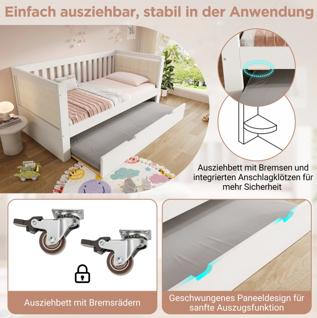 Divano letto con letto estraibile 90x200 cm in legno di pino bianco
