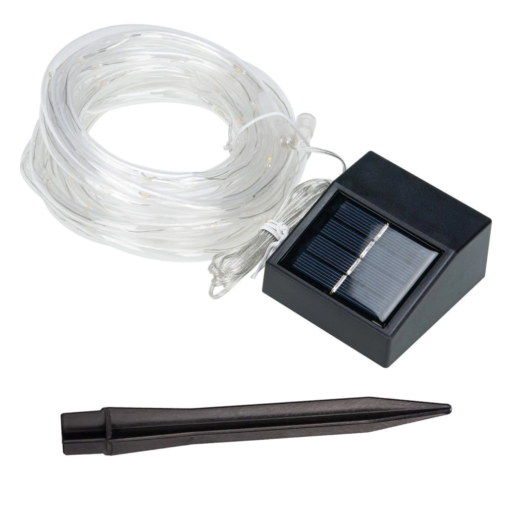 Lampada solare da esterno, 5 metri di lunghezza, 50 LED, impermeabile (bianca)