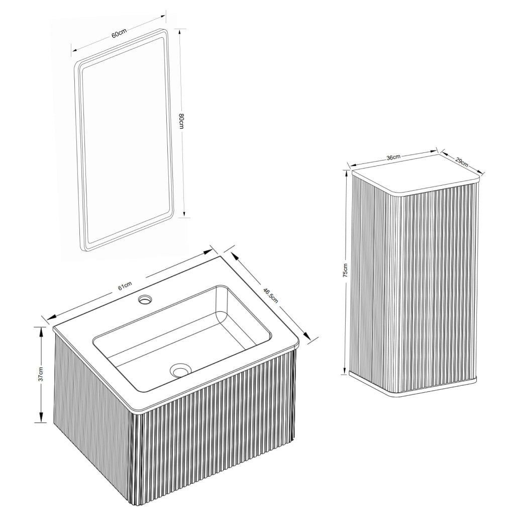 Mobile bagno 60 cm con specchio LED, lavabo e colonna, finitura quercia