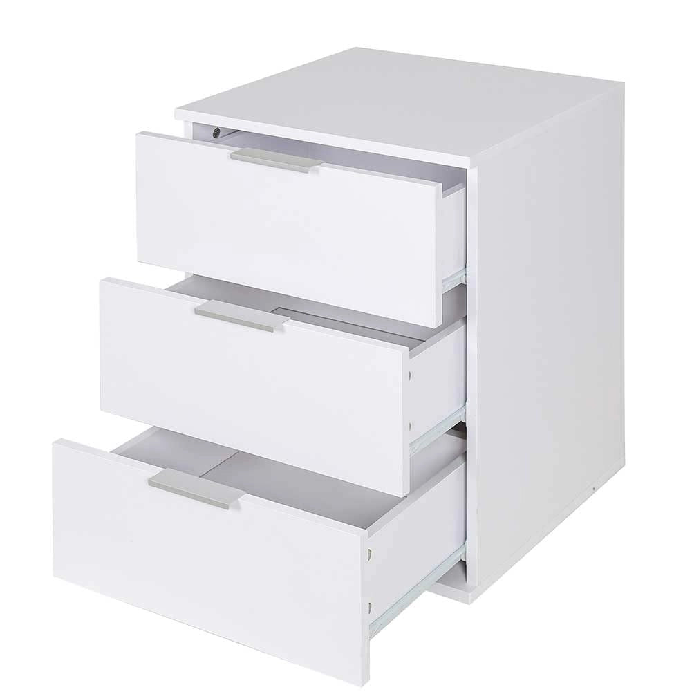 Comodino con 3 cassetti, in legno MDF, bianco, dimensioni 61x40x46 cm