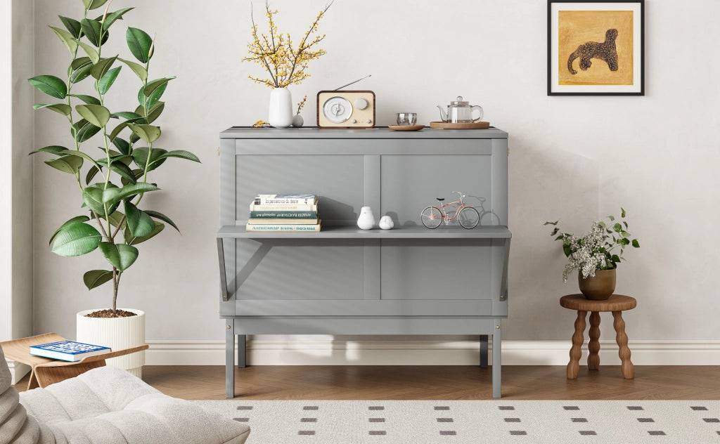 Letto a scomparsa verticale 90x200 cm con rete a doghe, colore grigio, risparmio spazio per camere singole