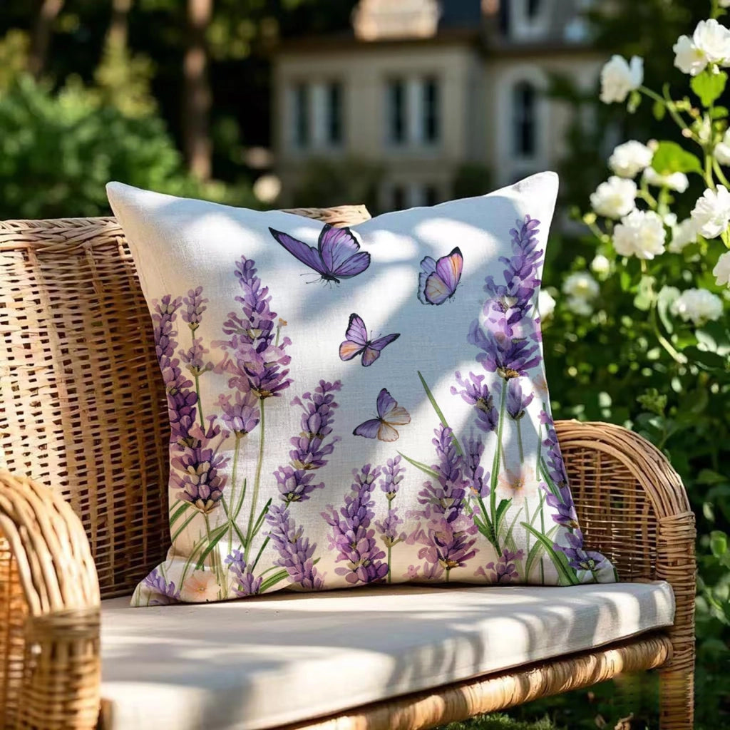 Cuscini decorativi, set da 2, 40x40 cm, impermeabili, motivo fiori e farfalle, per uso esterno