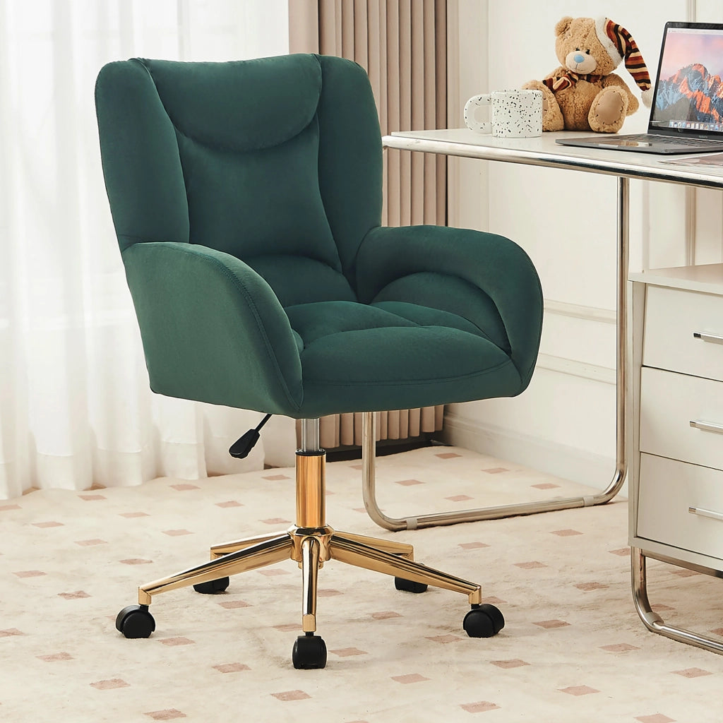 Sedia da ufficio ergonomica 64 x 62 x 97 cm, velluto verde, altezza regolabile, ruote