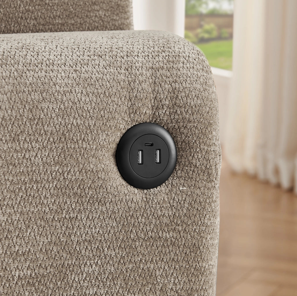 Divano relax 2 posti in ciniglia marrone con ricarica USB
