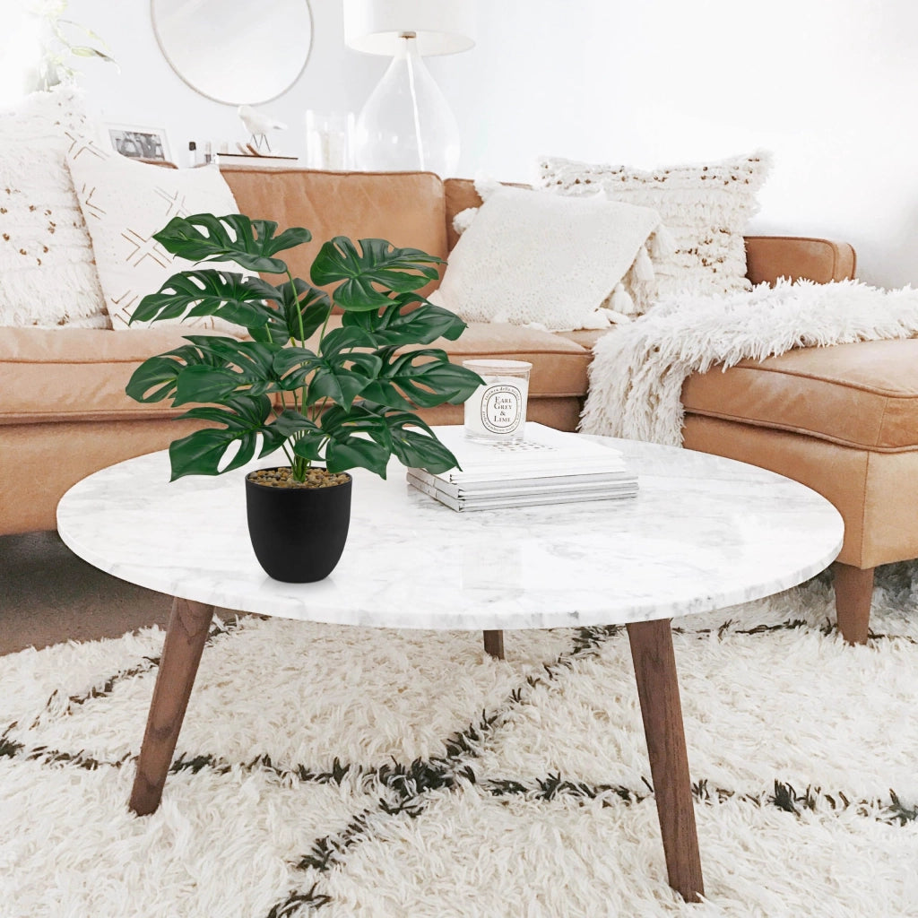 Pianta artificiale in vaso nero, riproduzione di Monstera con decorazione in pietra, pianta verde finta per soggiorno, ufficio, arredamento casa