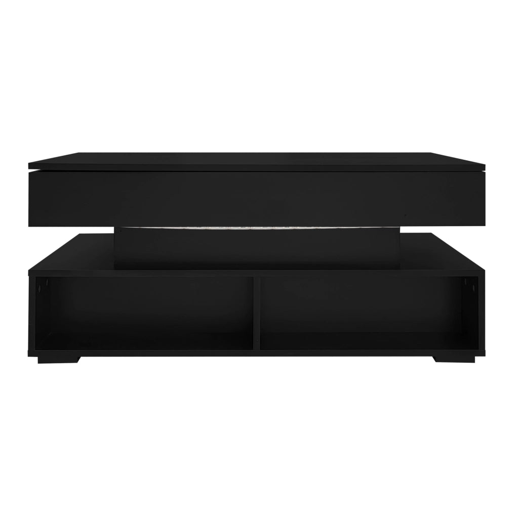 Tavolino elevabile 100 × 50 × 44 cm in truciolare nero con LED e contenitore