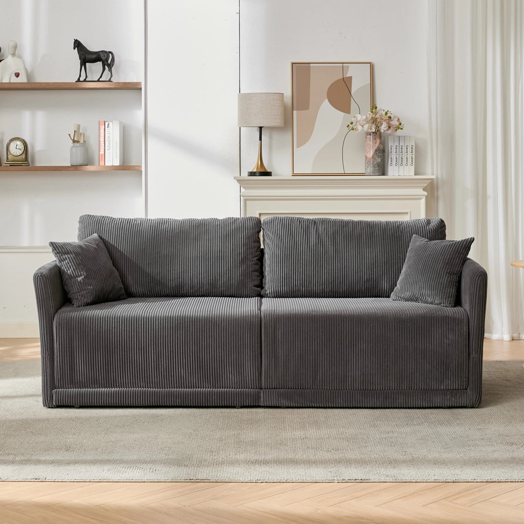 Divano letto convertibile in velluto a coste grigio, 182 cm