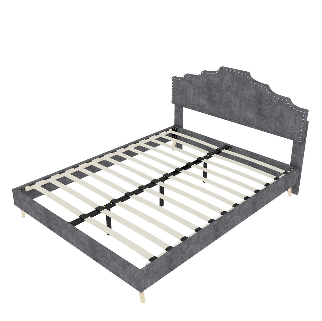 Letto moderno minimalista 160x200 cm con testiera morbida grigia e materasso incluso