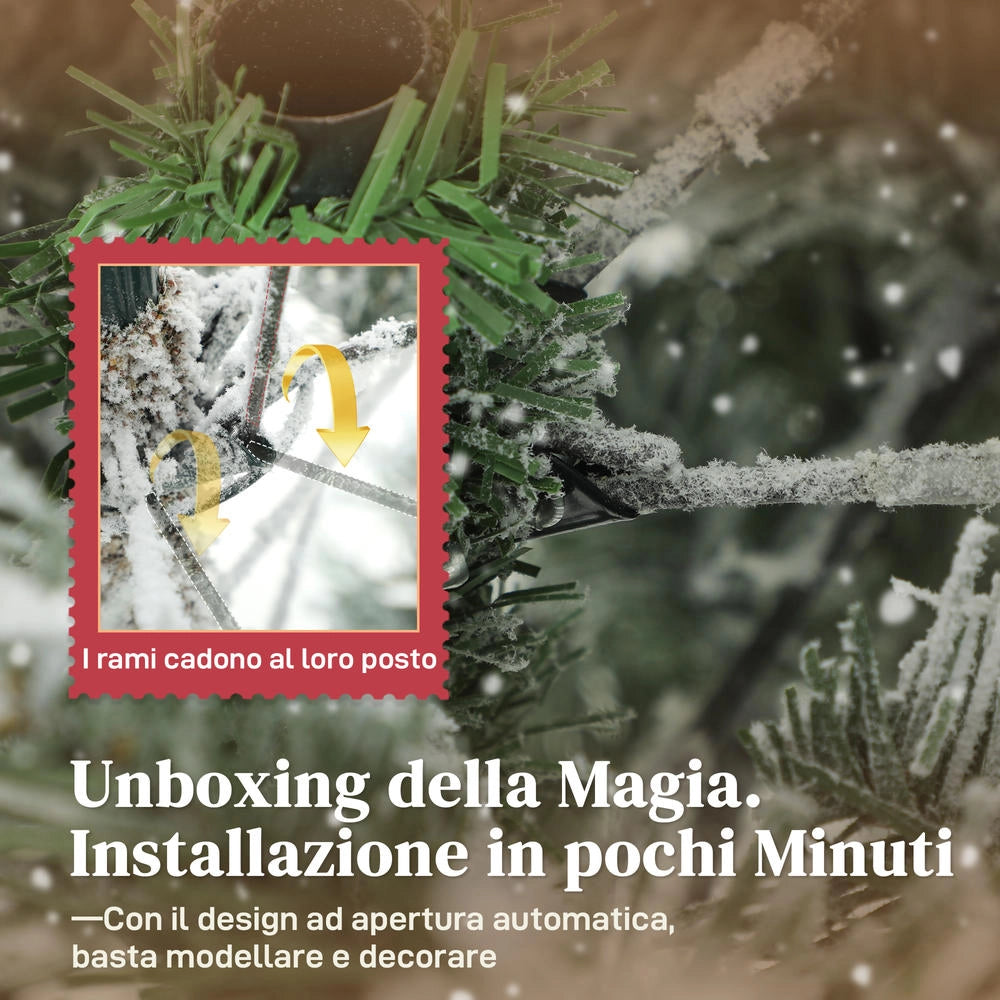 Albero di Natale Artificiale Innevato 180 cm Rami Realistici Facile da Montare con Base in Metallo Pieghevole per Casa