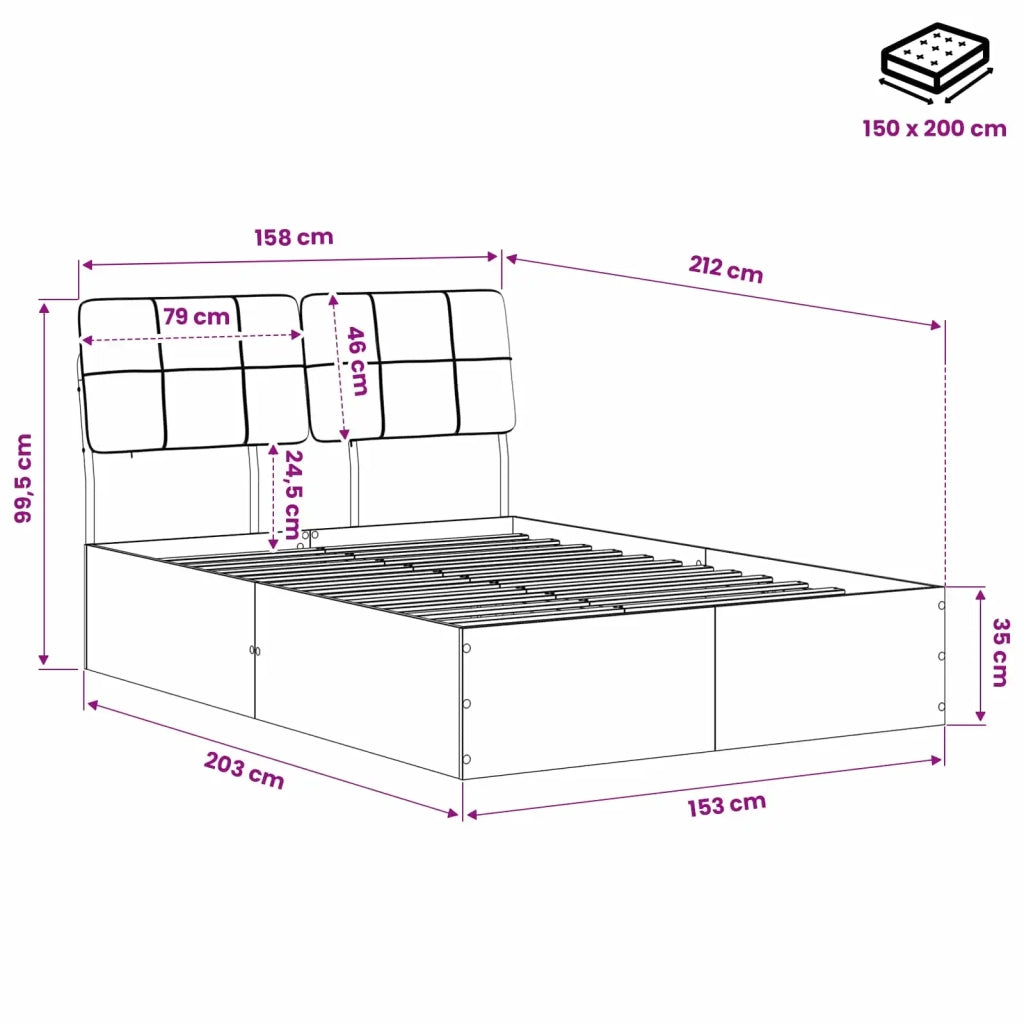 Letto matrimoniale con testiera Legno vecchio e grigio scuro 3440380