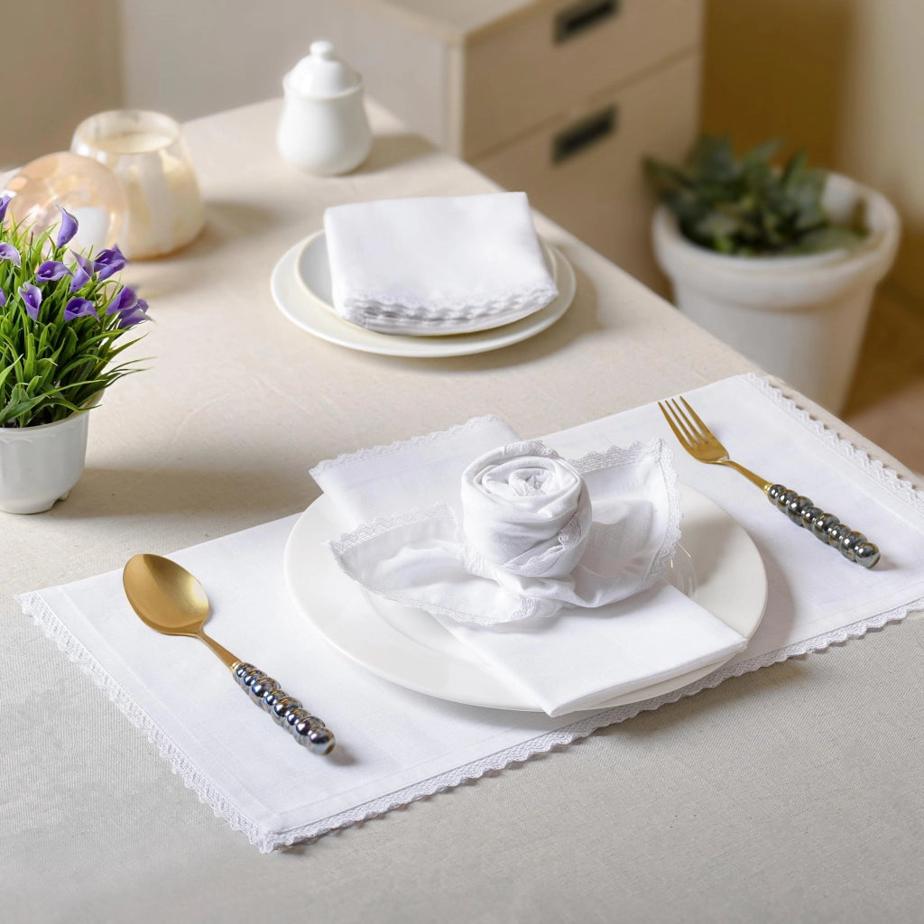 Confezione da 12 tovaglioli in tessuto, 50x50 cm, colore bianco, 100% cotone
