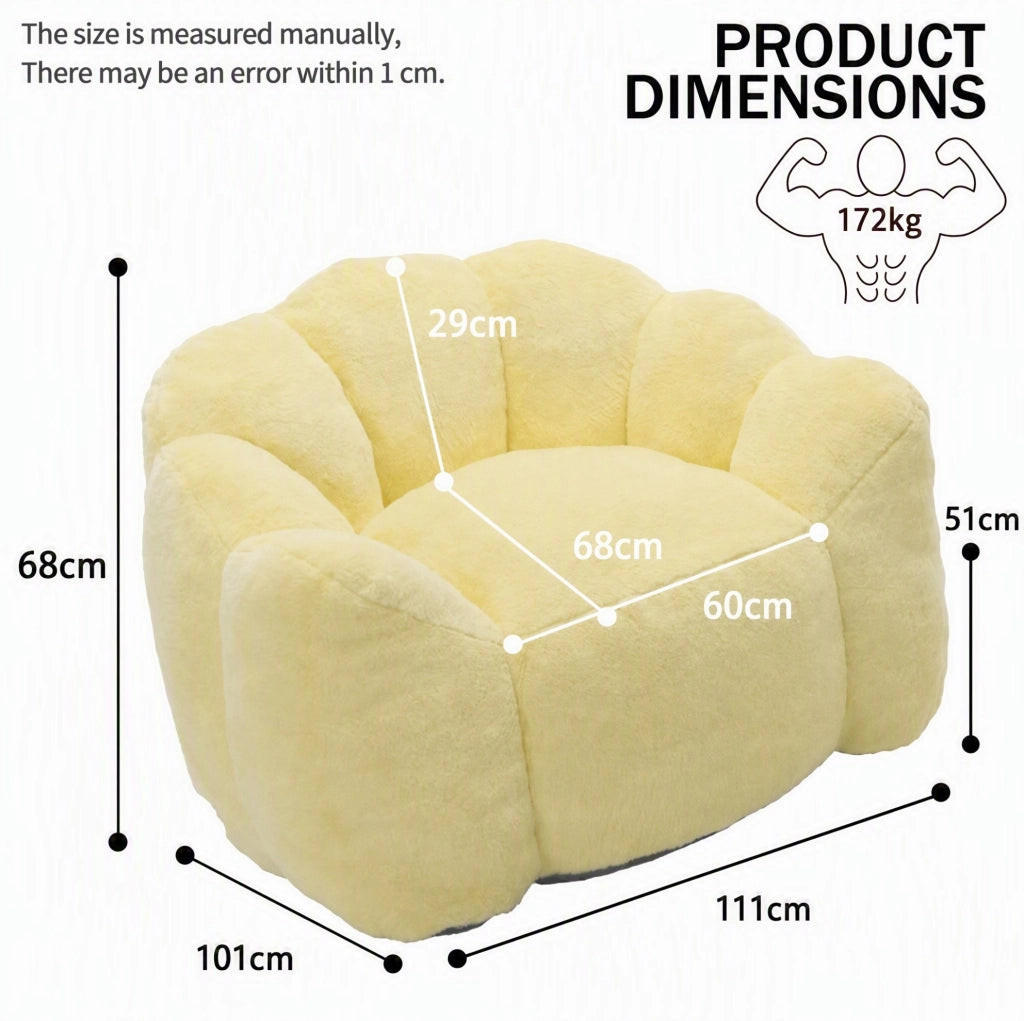 Divano pouf 110x110x68 cm in velluto giallo senza montaggio per salotto e camera