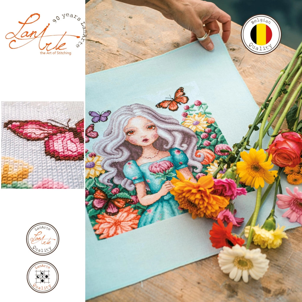 Kit per ricamo a punto croce "Dahlie", 29x29 cm, decorazione murale fai-da-te