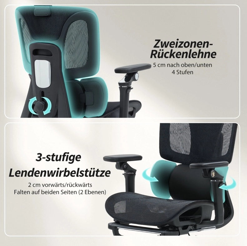 SEDIA da ufficio ergonomica con poggiapiedi e braccioli 6D, rete nera