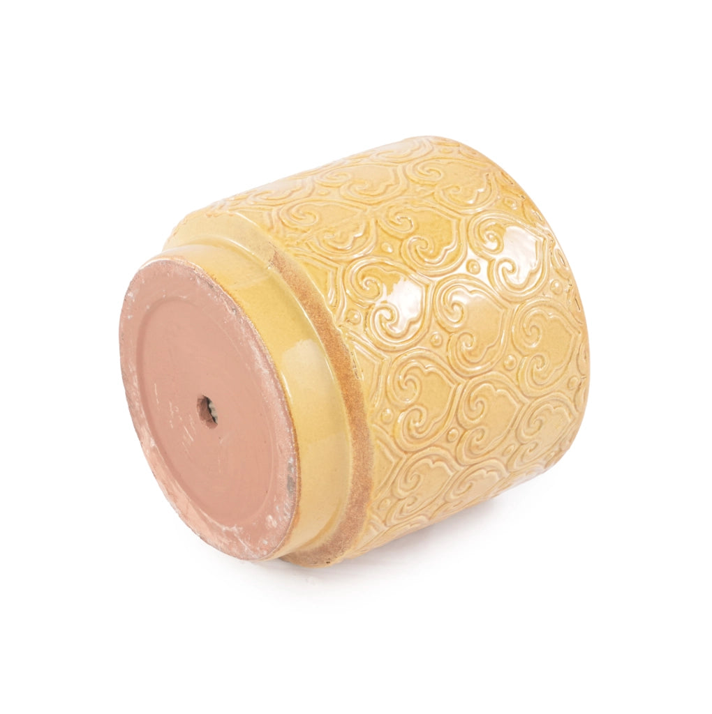 Vaso in ceramica gialla Ø 19 cm con rilievo a cuori