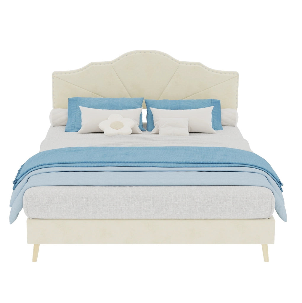 Letto imbottito beige 140 x 200 cm con materasso incluso