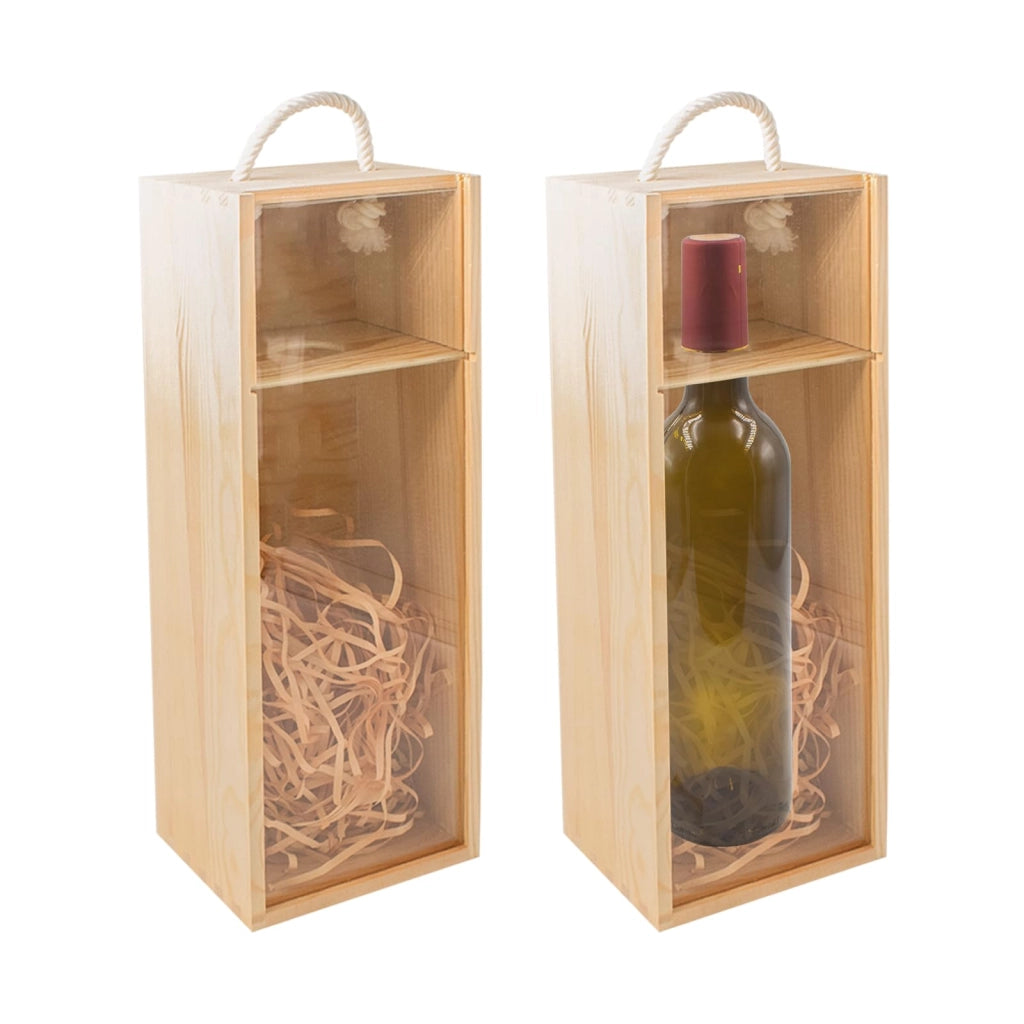 2 scatole in legno per vino, con coperchio scorrevole e maniglie, dimensioni 34x11x11 cm