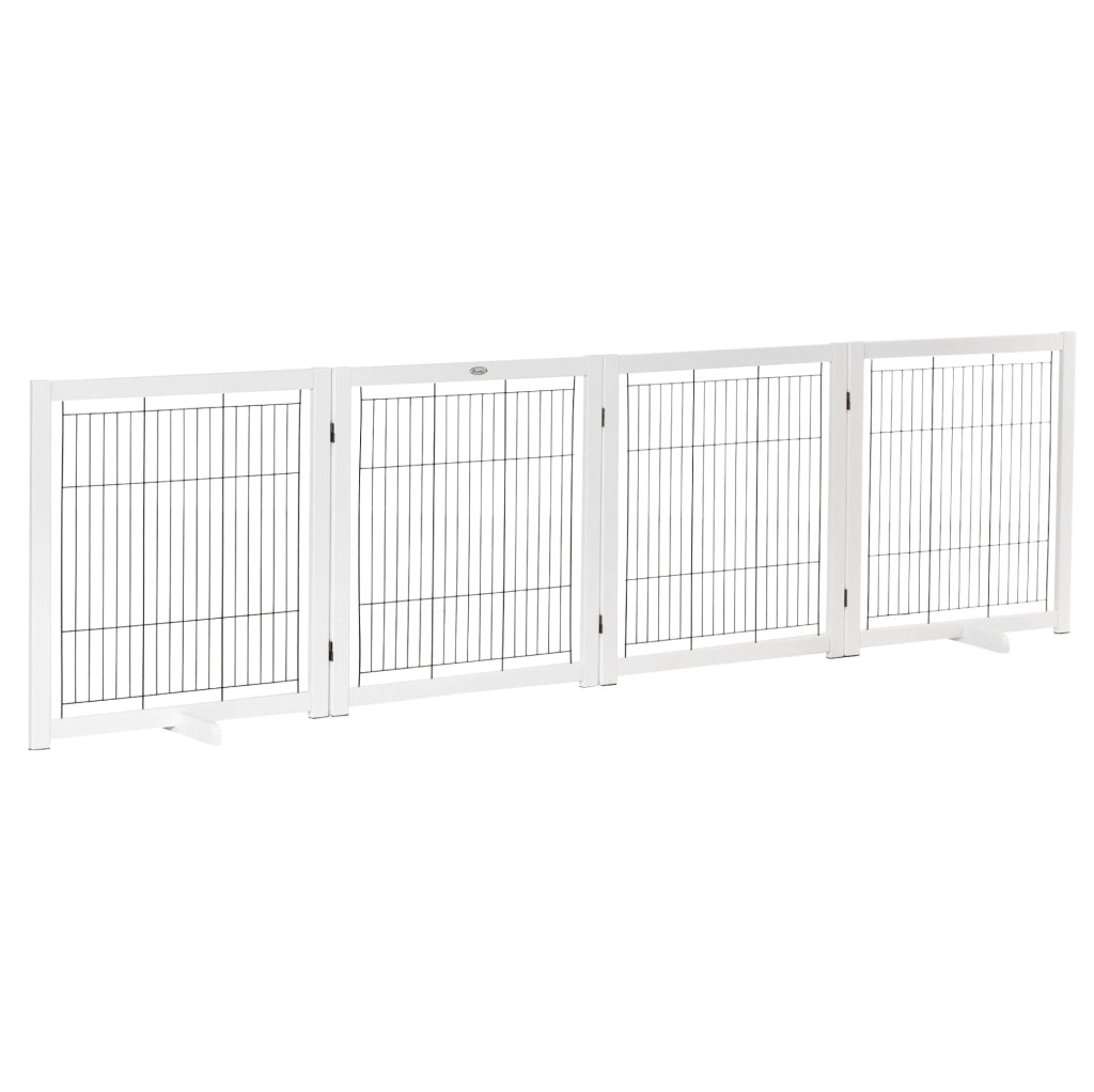 Cancelletto di sicurezza per cani 305 x 35,5 x 82 cm in legno bianco e acciaio