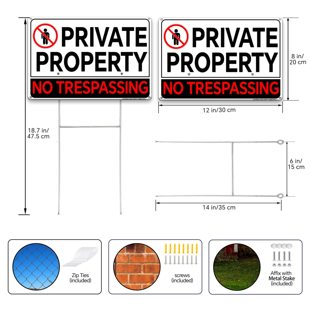 Targhetta "Proprietà privata" in alluminio, dimensioni 20x30 cm, confezione da 2 pezzi, colore rosso
