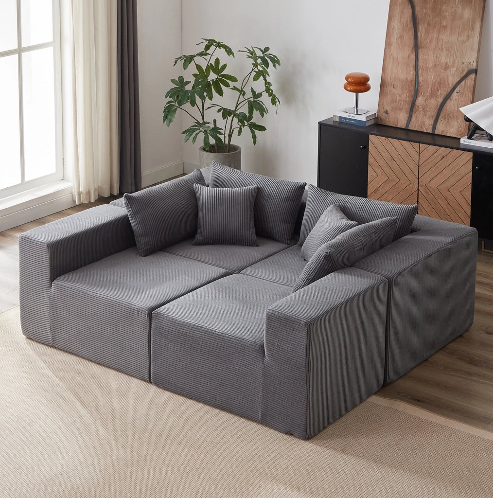 Divano modulare a L in velluto a coste grigio, 264 × 167 × 71 cm