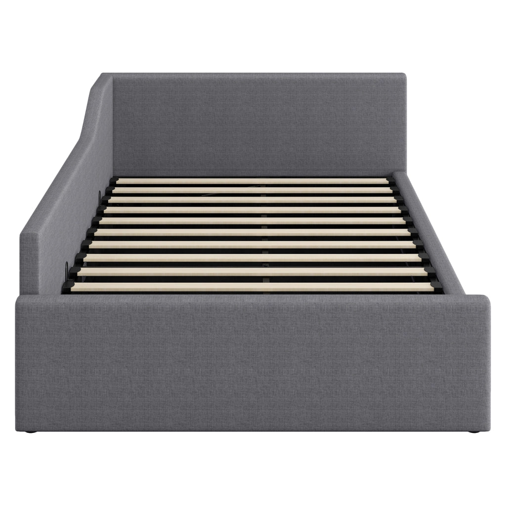 Letto da giorno 140 × 200 cm con vano contenitore in lino grigio struttura in legno MDF e compensato