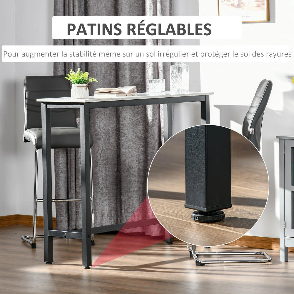 Tavolo da Bar Alto per Cucina e Soggiorno con Piano Effetto Marmo Bianco e Struttura in Acciaio Nero Design Moderno 120x40x100 cm