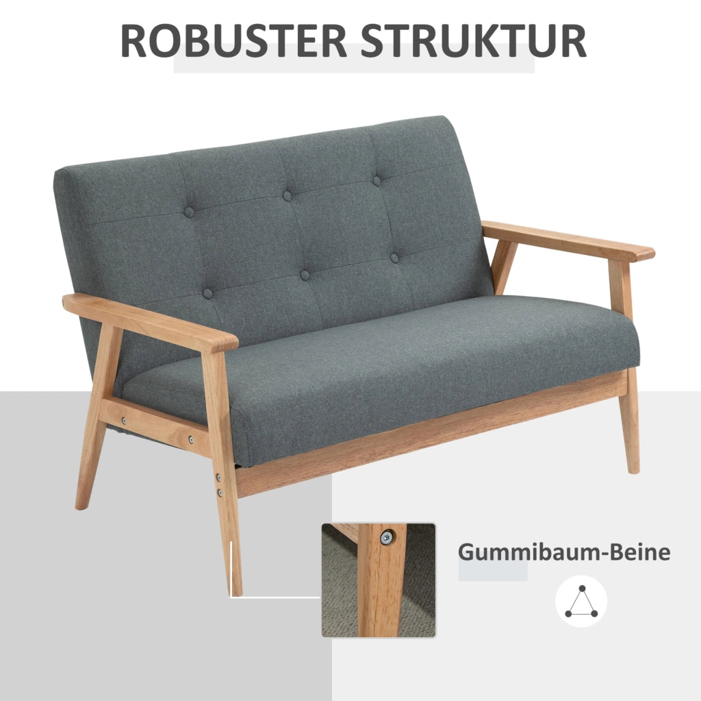 Divano 2 posti 115x66,5x73 cm in lino grigio scuro, design compatto