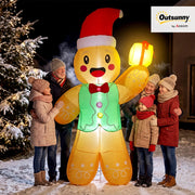 Omino di Pan di Zenzero Gonfiabile Natalizio con Pacco Regalo e Luci LED per Giardino ed Esterno 2,5 m