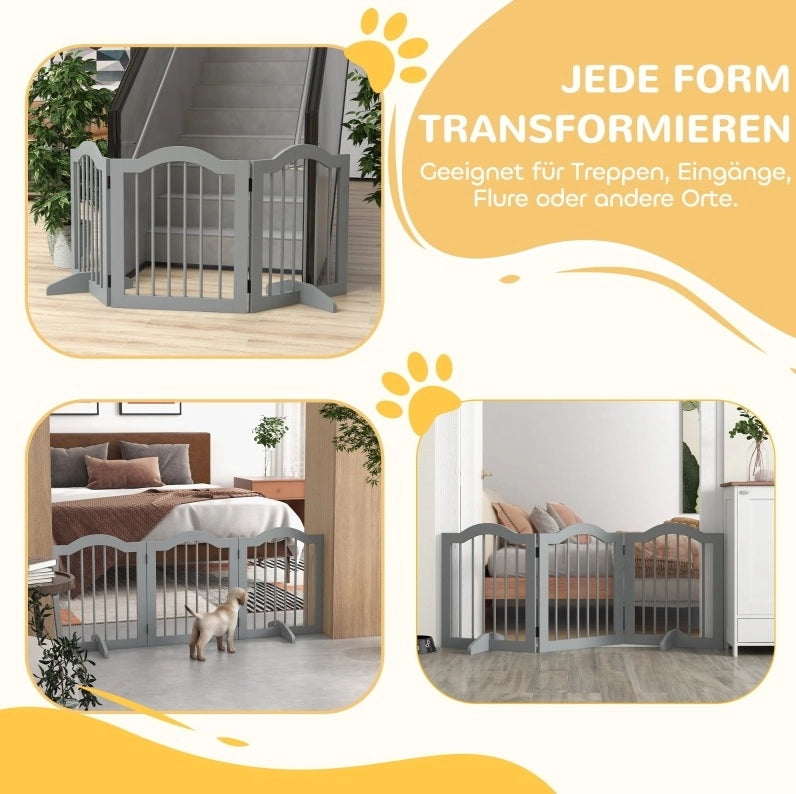 Cancello di sicurezza per cani 154,5 x 61 cm pieghevole con porta, grigio chiaro