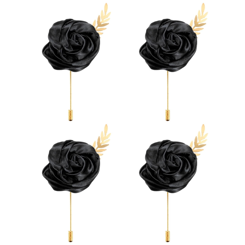 Set di 4 spille a forma di rosa, colore nero, dimensioni 5 cm, ideali per occasioni formali