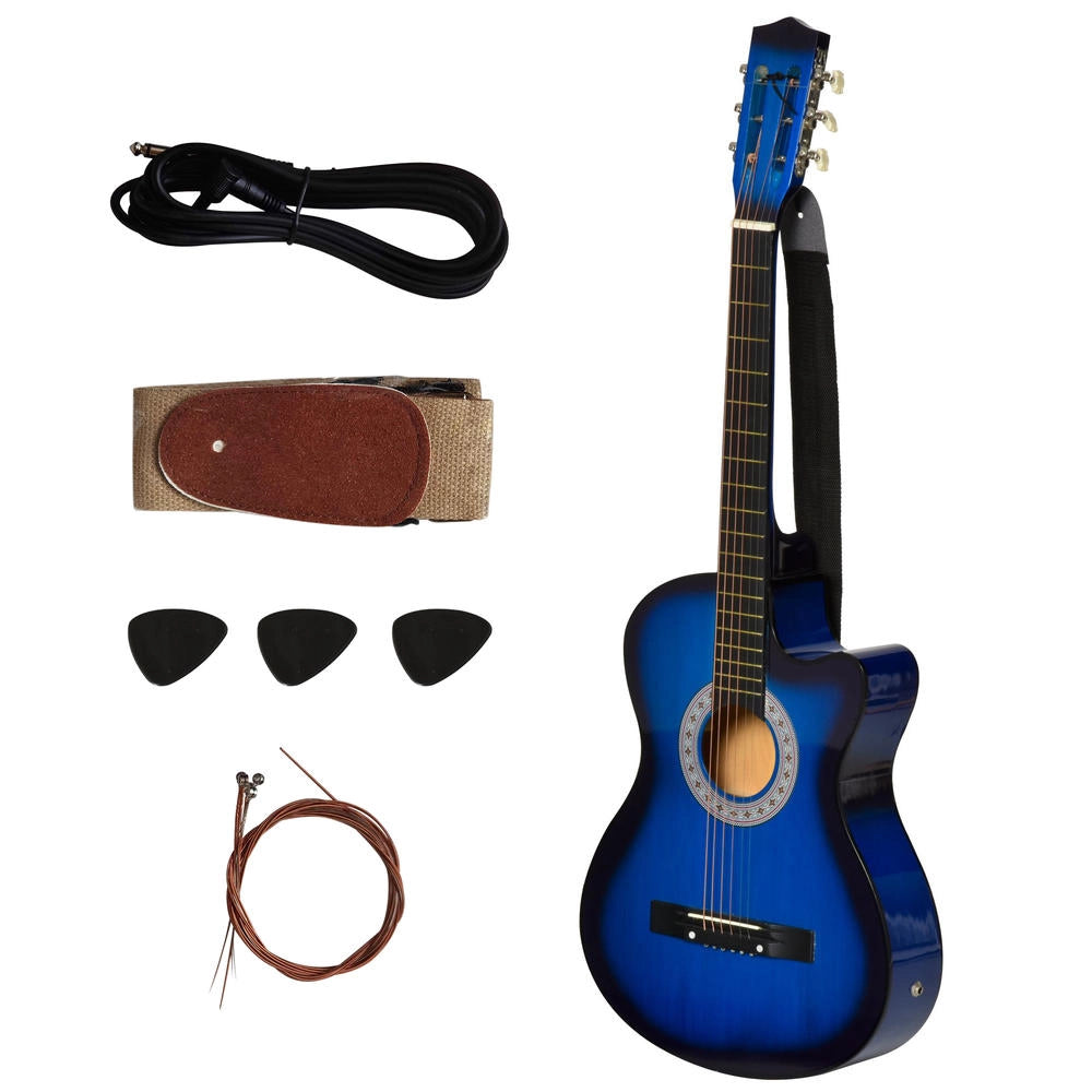 Kit chitarra elettrica con accessori borsa tracolla corde plettri e cavo 96,5x35,8x8,5cm blu e nero per principianti