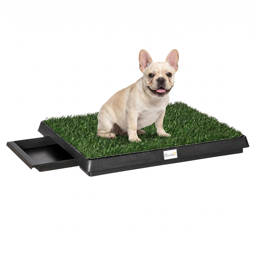 Toilette per Cani Portatile con Erba Sintetica e Cassetto Estraibile Lettiera per Interno ed Esterno 63x51x6 cm Nero e Verde