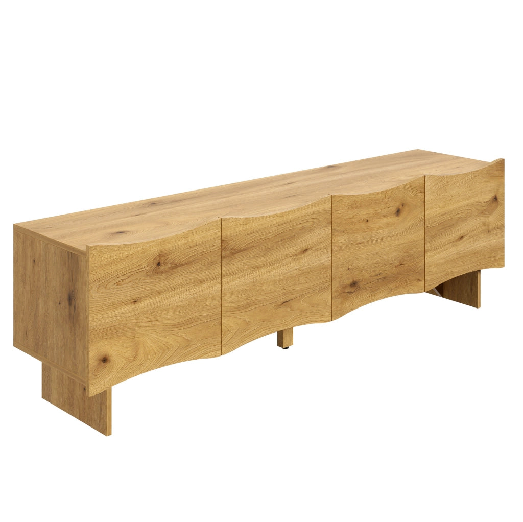 Mobile TV 155 cm effetto legno naturale, 4 ante ondulate, passacavi