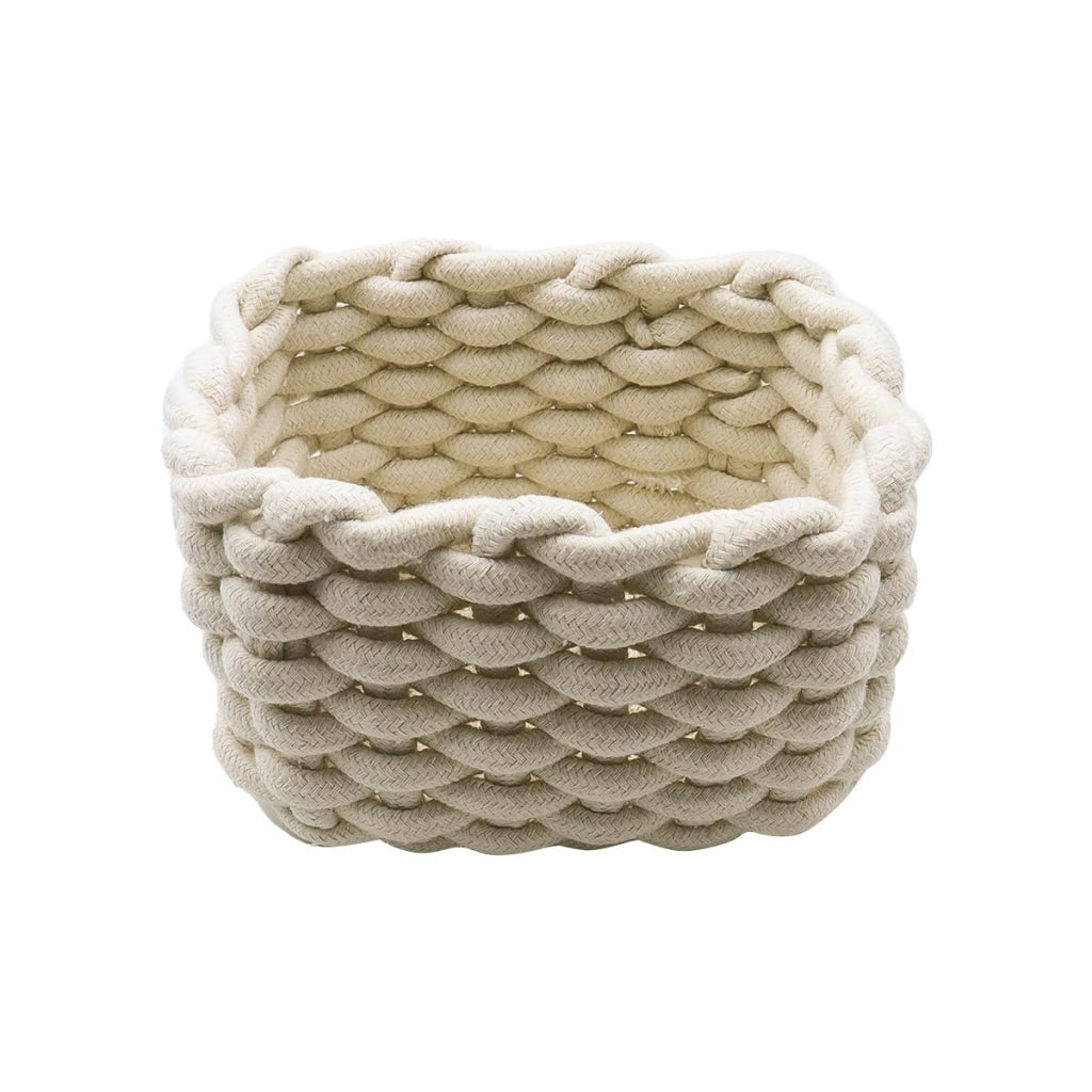 Cesto portaoggetti in corda di cotone, bianco, 18x14x13 cm