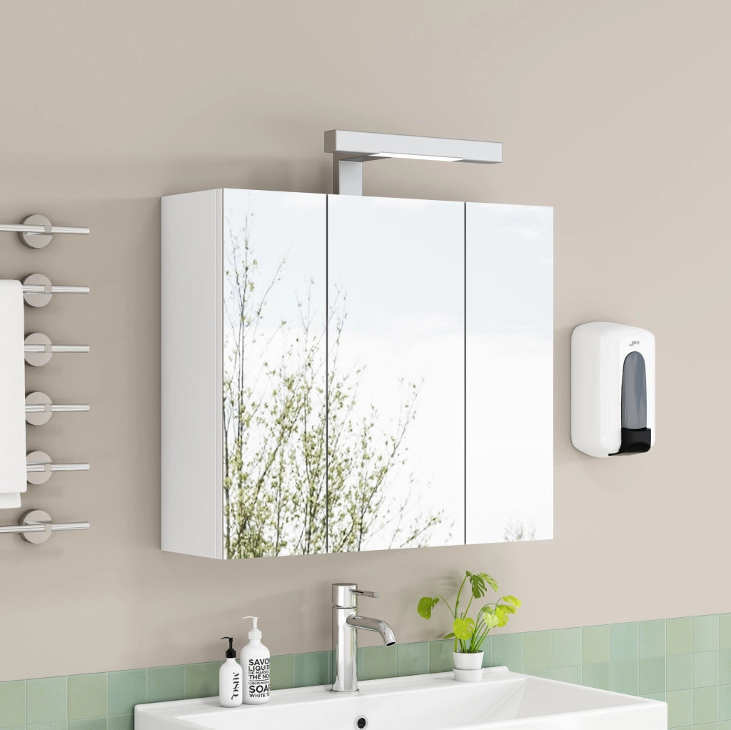 Armadietto a specchio da bagno 60 cm bianco con LED e 3 ante