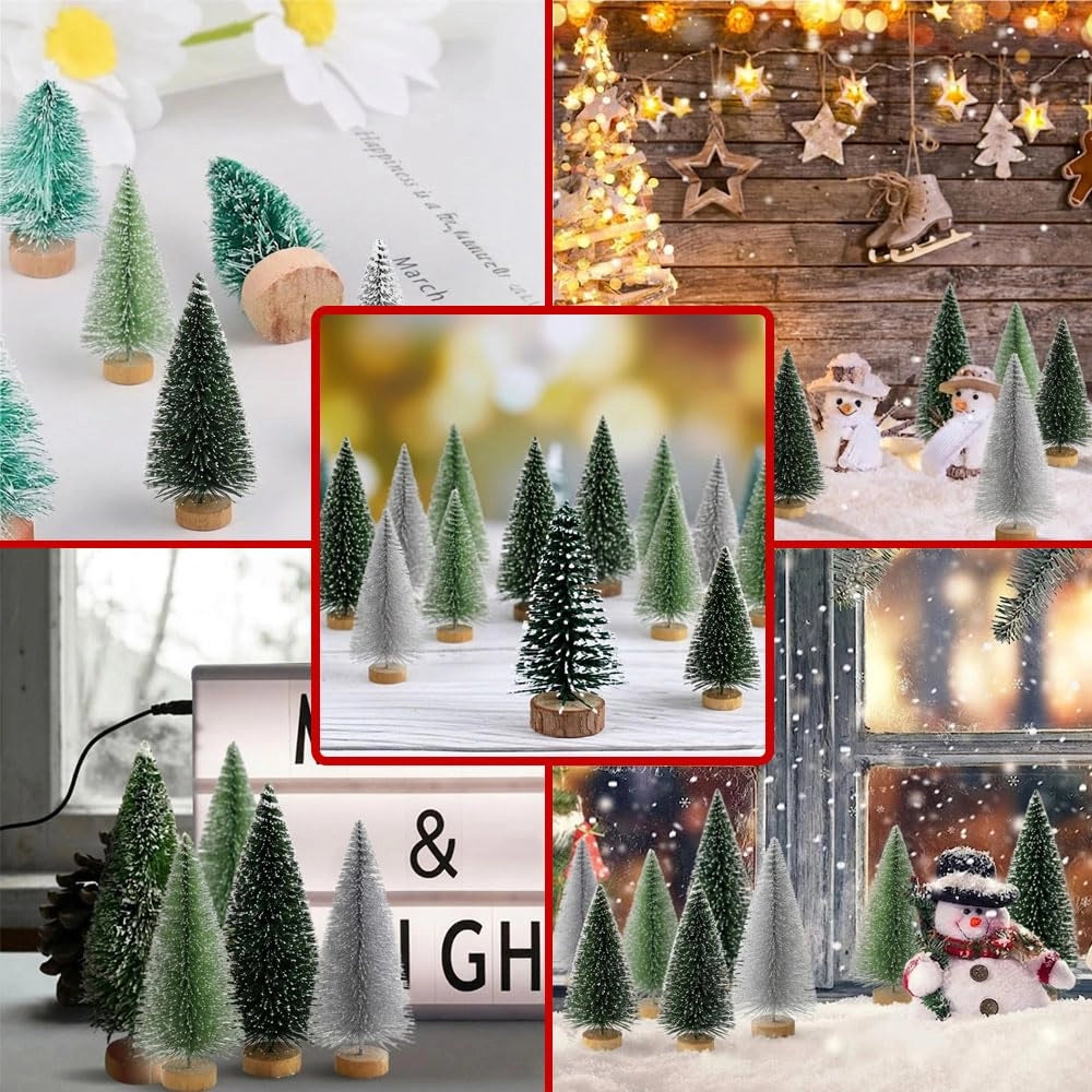 18 mini alberi di Natale artificiali, altezza da 4,5 a 12,5 cm, decorazioni per la tavola